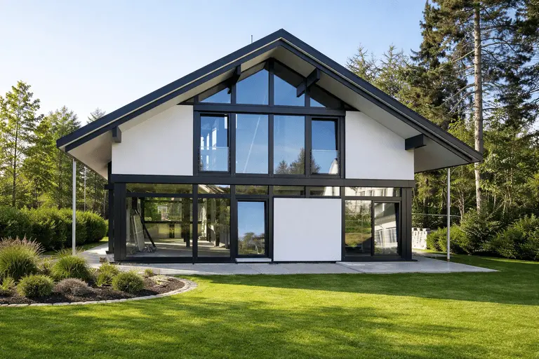 Панорамное остекление фасада частного дома алюминиевыми окнами