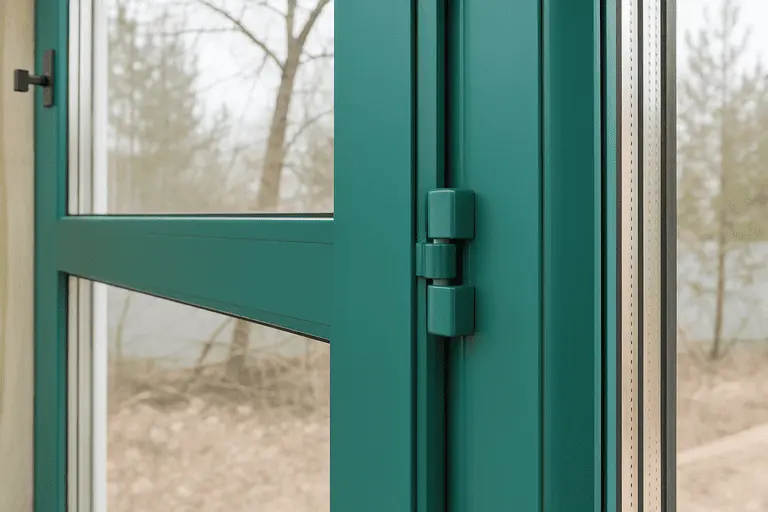 Окрашенный пластиковый оконный профиль зелёного цвета