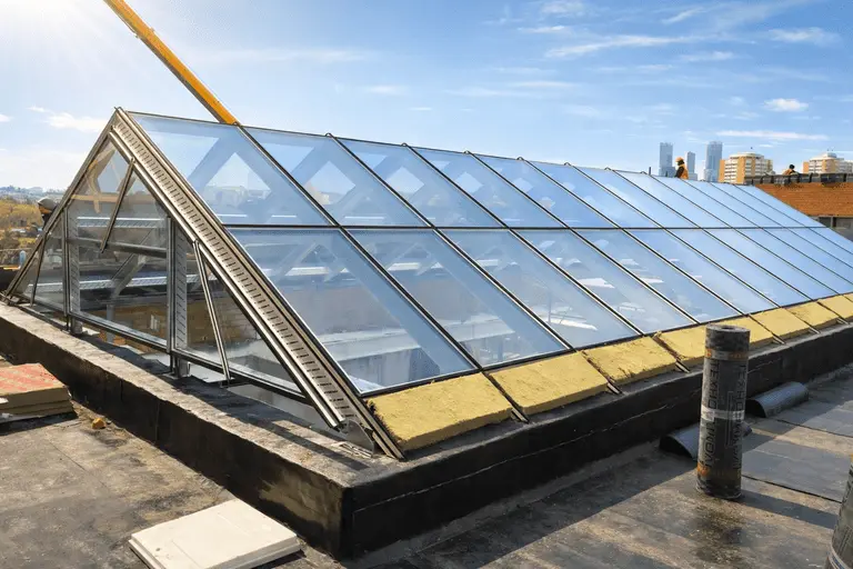 Алюминиевый зенитный фонарь на крыше здания Зенитный фонарь из алюминиевого профиля на плоской кровле