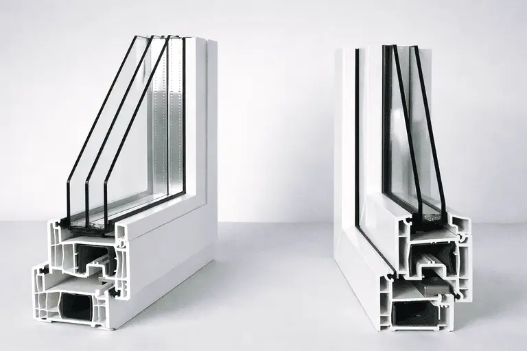 Сравнение двух стеклопакетов в разрезе: однокамерный и двухкамерный варианты рядом