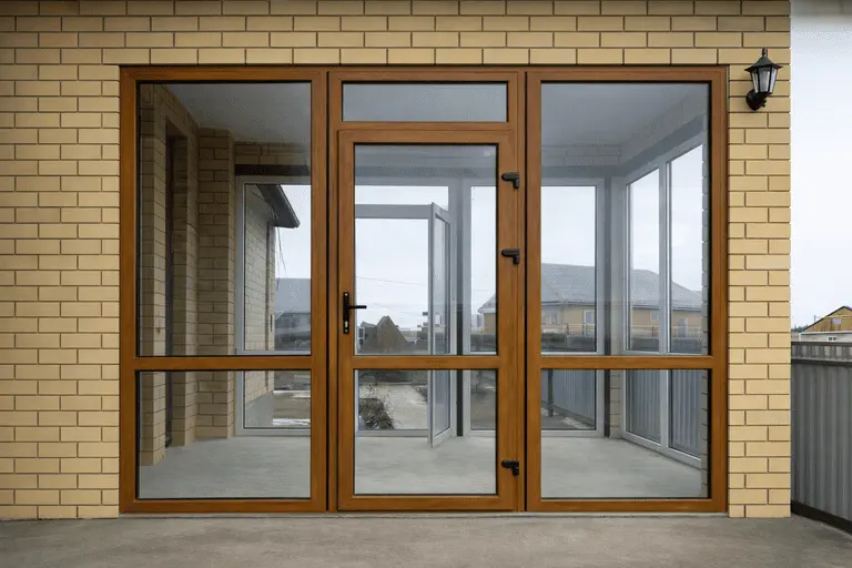 Теплая входная дверь для частного дома из ПВХ или алюминия со стеклопакетом