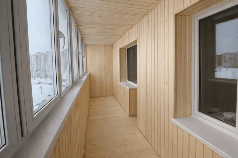 Отделка балкона деревянной вагонкой с утеплением