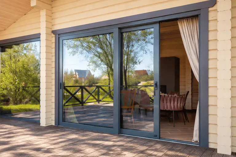 Французские окна из алюминиевого профиля с выходом на террасу Французские алюминиевые окна в частном доме