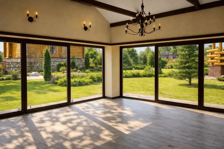 Алюминиевые панорамные окна в частном доме с видом на участок