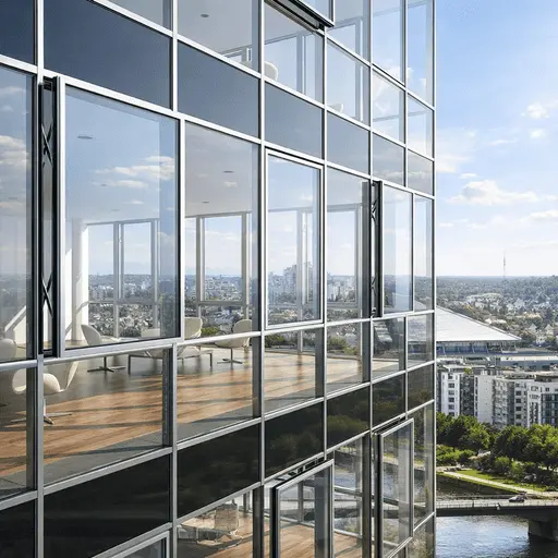 Фасадное остекление здания из алюминиевого профиля Современное фасадное остекление с использованием алюминиевой витражной системы