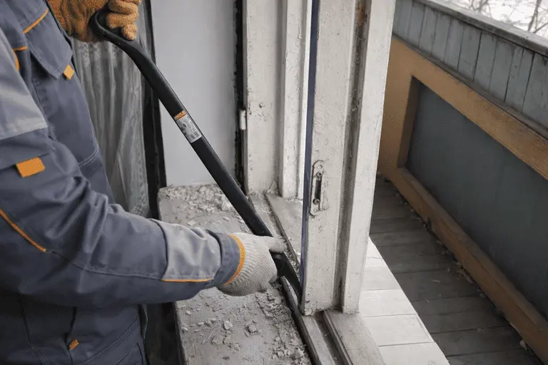 Демонтаж пластикового окна с удалением старой рамы и монтажного шва